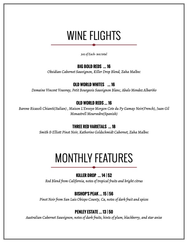 Cocktail Bar Roswell GA Red and White Wines